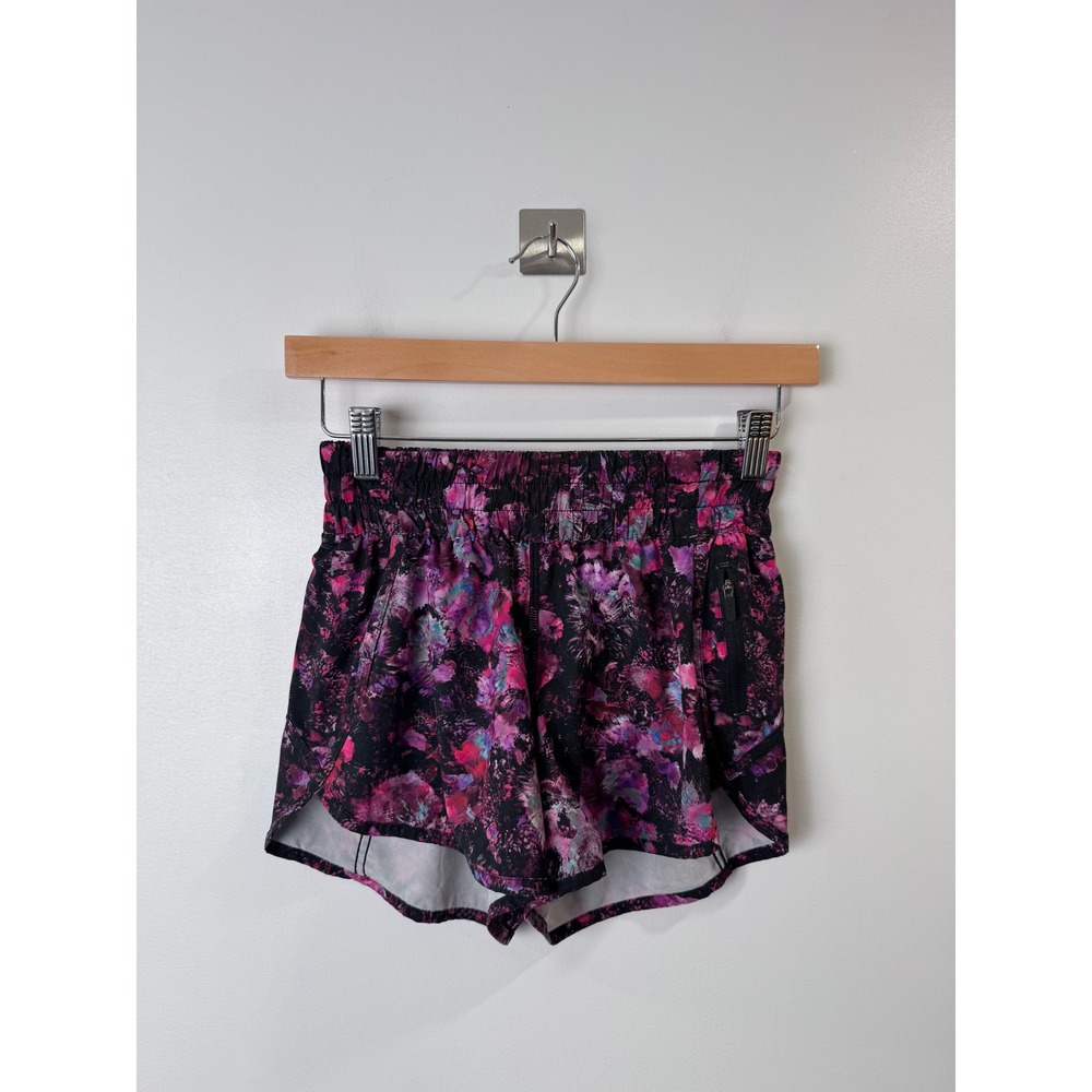 Lululemon Women Pink Floral Track That High-Rise Lined Short 3" Size 4